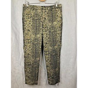 Worthington Women's Pants Gold Black Metallic Snake Print Sheen Crop Lined Sz 8